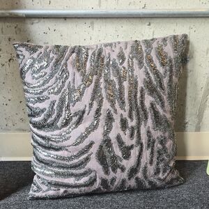 Donna Karan Linen Pillow with Silver Sequin Animal Motif